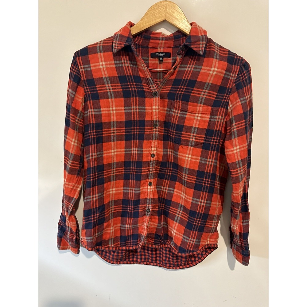 Madewell Shirt Women's XS Red Blue Plaid Double Layer Button Up Long Sleeve Top